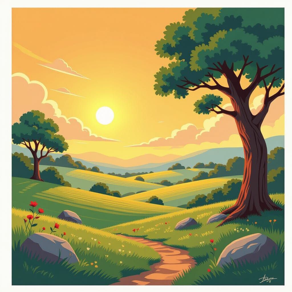 Vibrant Landscape in Dynamic Comic Book Style