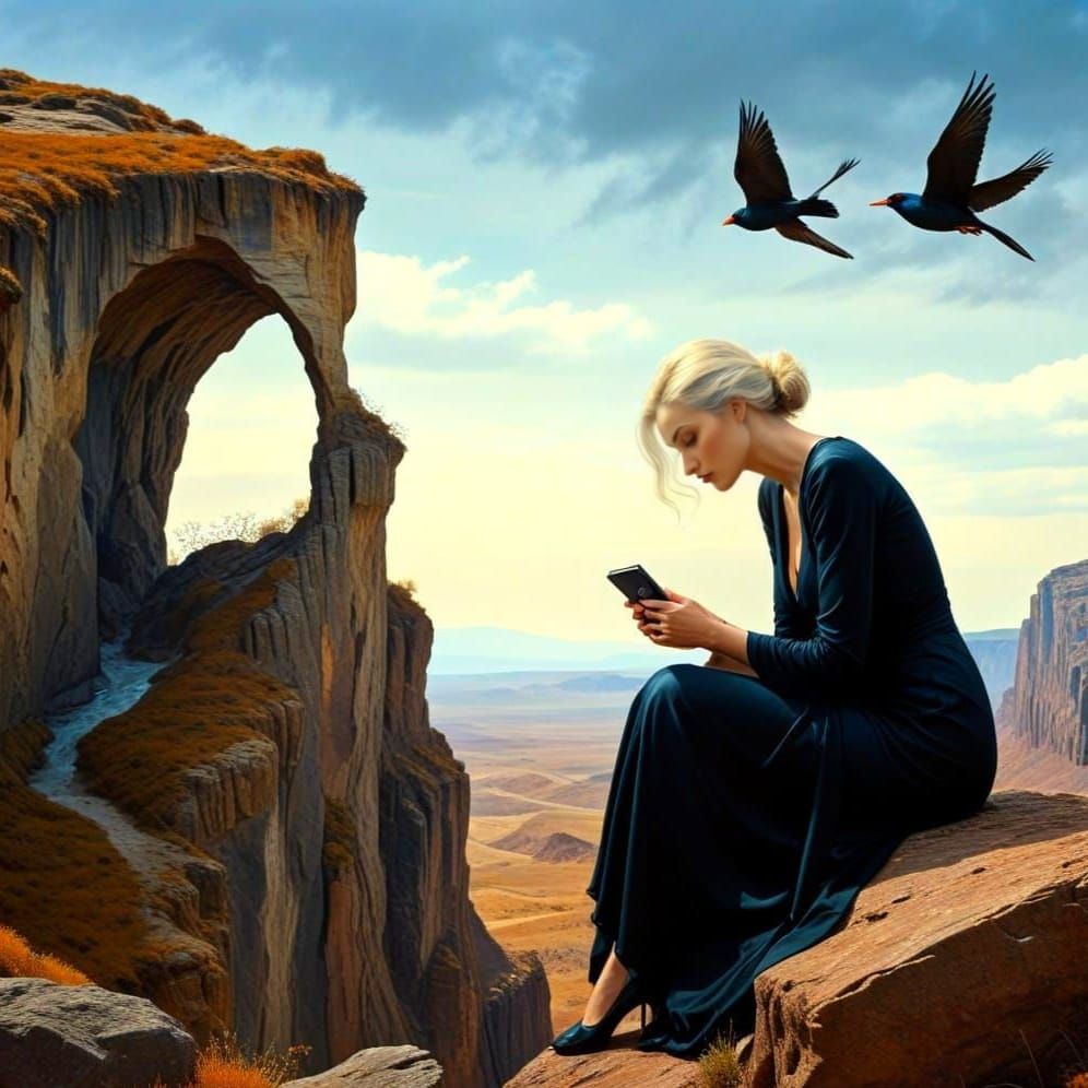 Hyperrealistic Mature Lady in Surreal Landscape