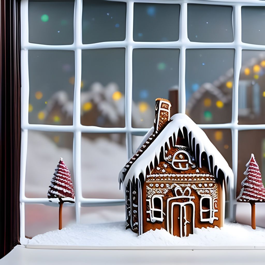 Gingerbread House on a Kitchen Window   by @AI-Lover