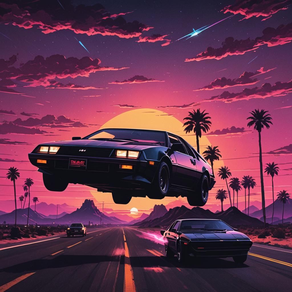 Synthwave Knight Rider car and sunset - AI Generated Artwork ...