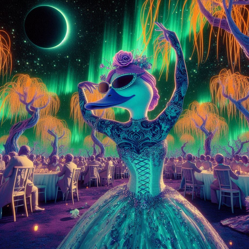 ducks dancing in ball gowns