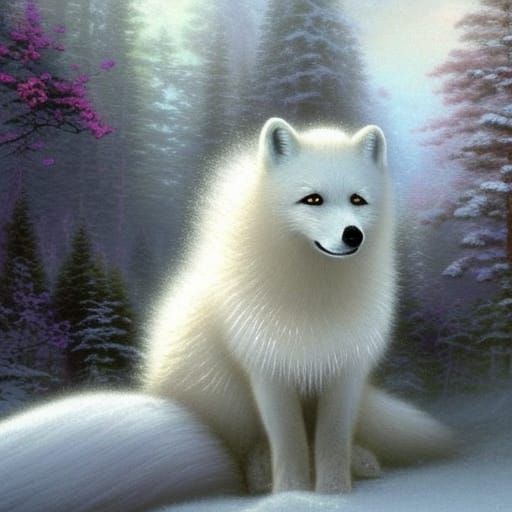 arctic fox with white antlers and blueish whitish fur