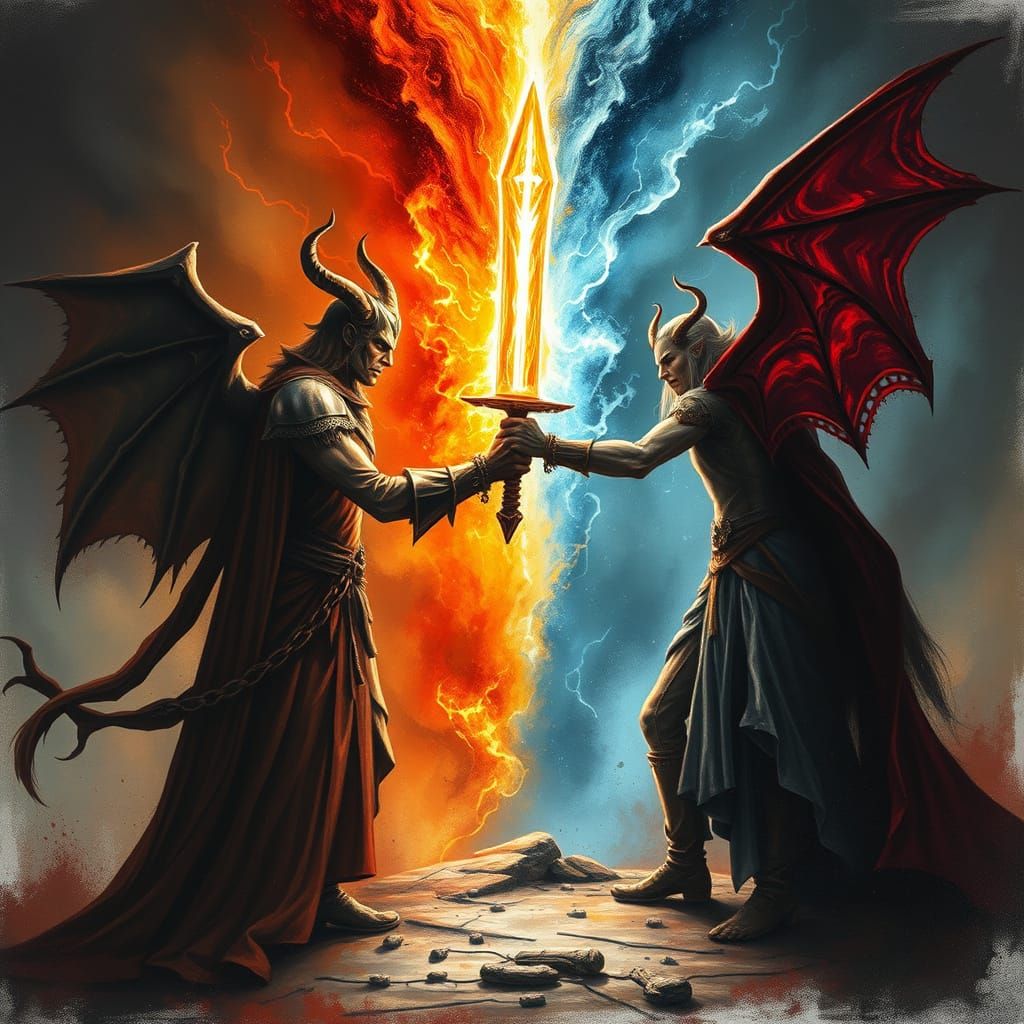 the ultimate battle between good and evil, light and dark  by @FireLotusLove
