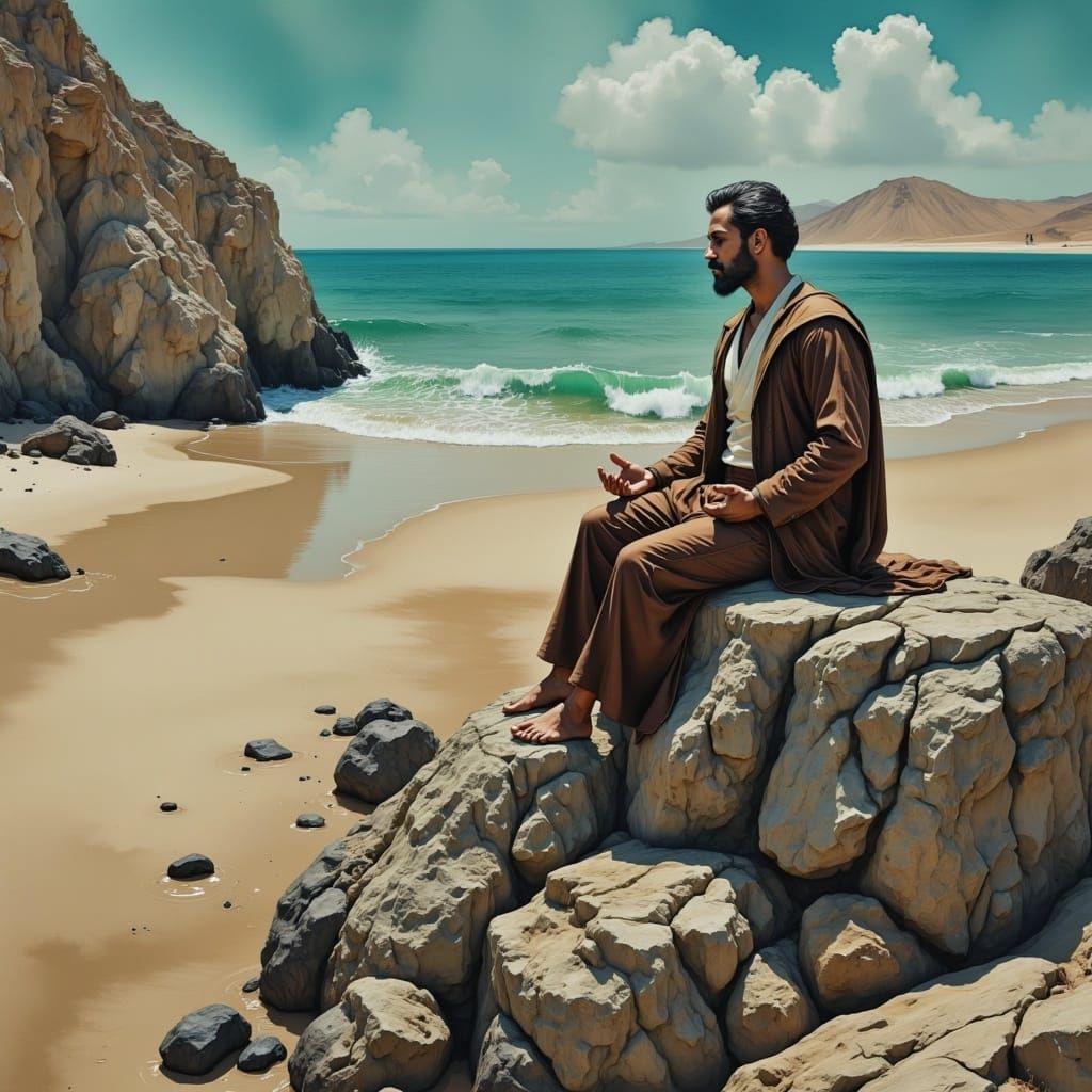 <lora:GuacaMOle Flux:1.0> A Jedi master meditating on a rock