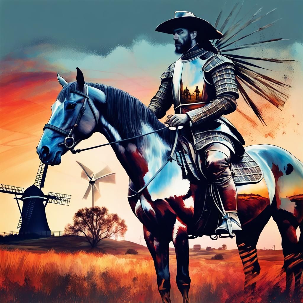 Spanish_Conquistador+horse Portrait + windmillscape, double exposure ...