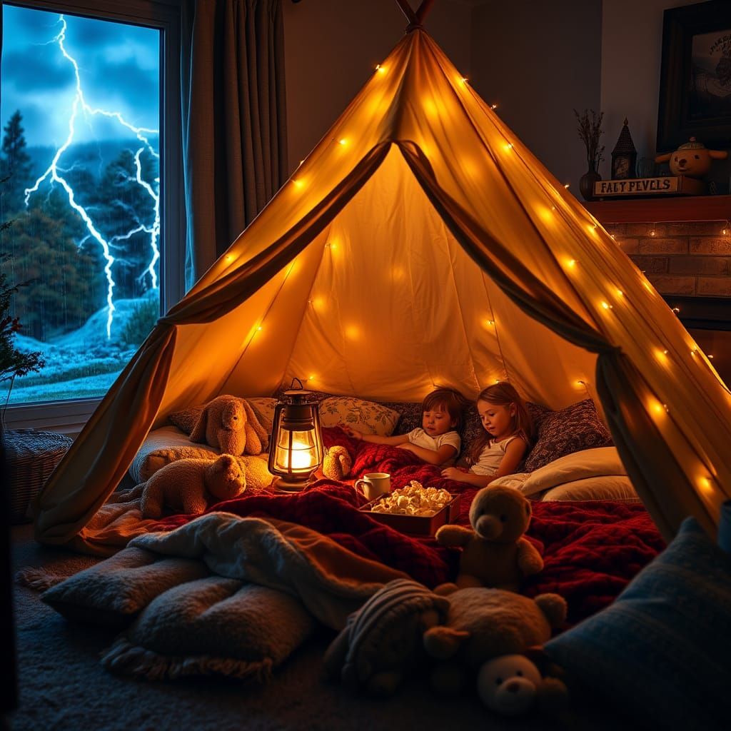 When the kids wanted camping but it's storming...  by @Darken