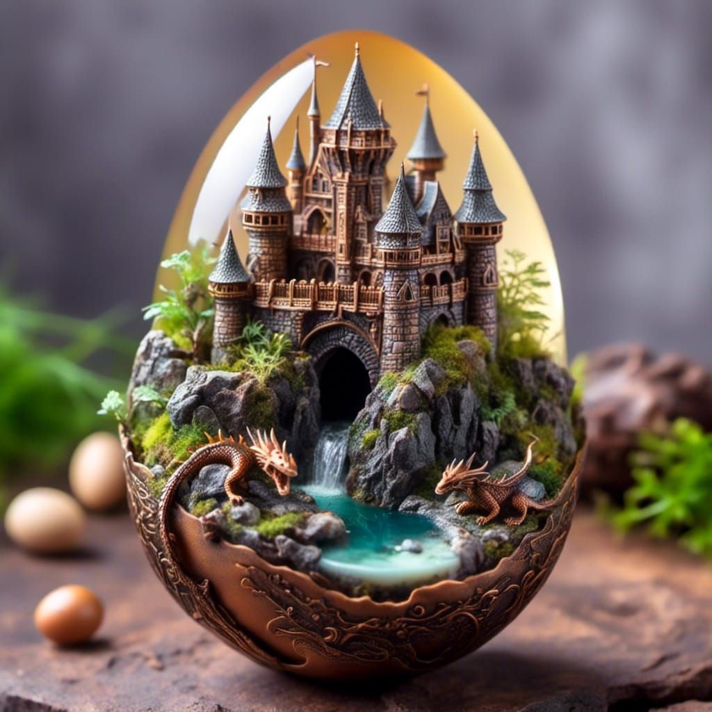 medieval castle with fierce dragon in a  <lora:Resin Egg:1.0> resin egg