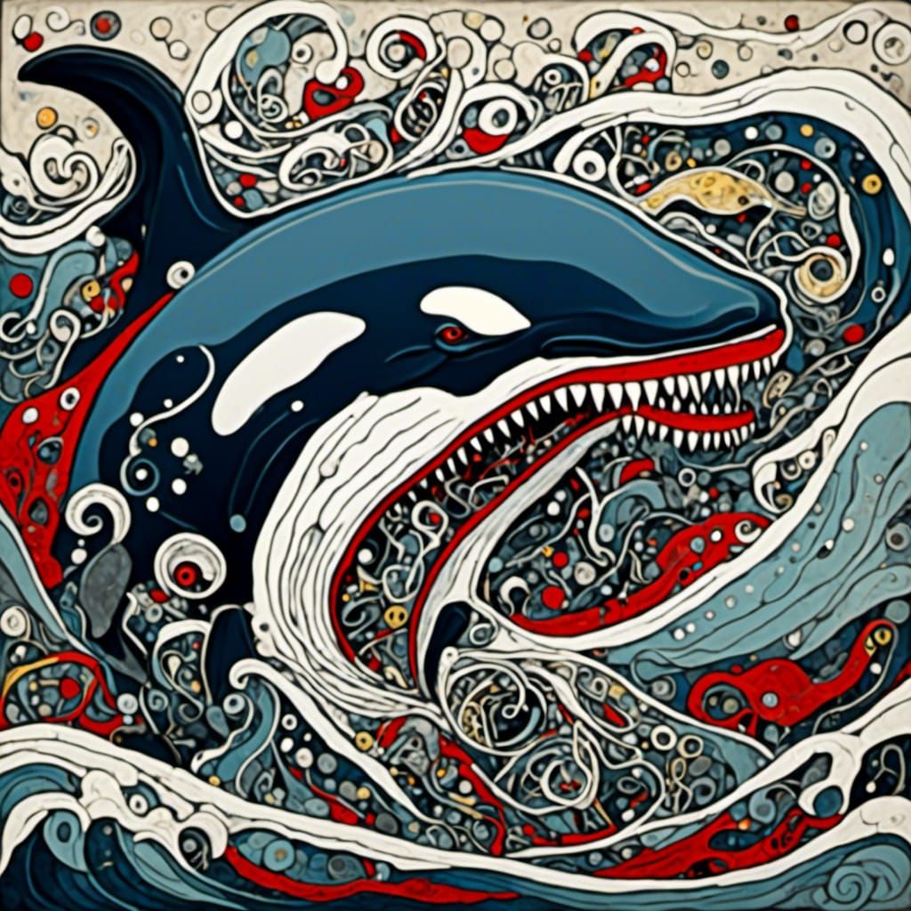 <lora:Hellhound Howl:1.0> Killer whale on a tidal wave 