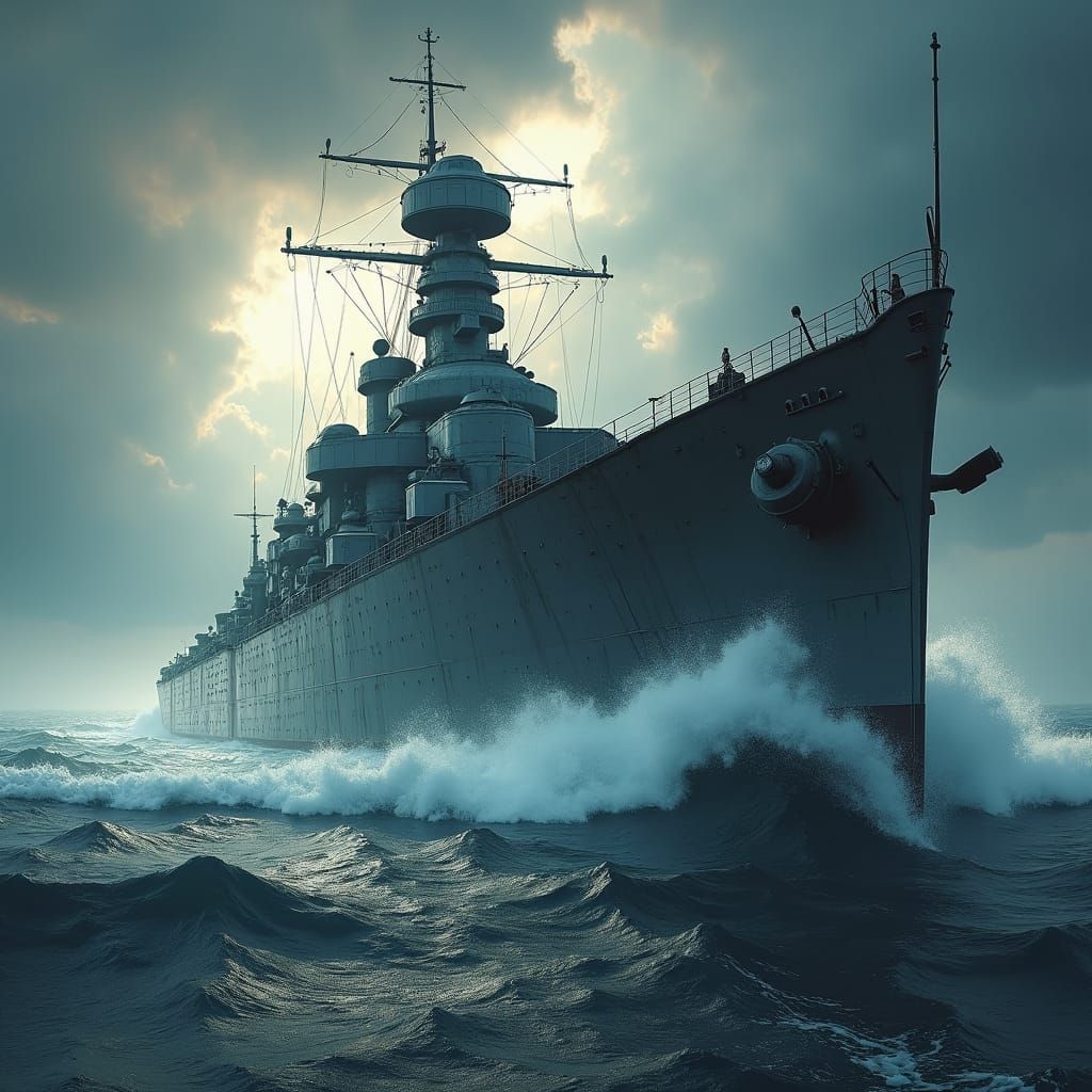 huge military ship in high seas