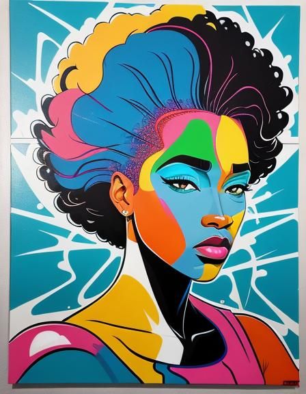 Beautiful woman with afrocentric features in the style of Patrick Nagel ...