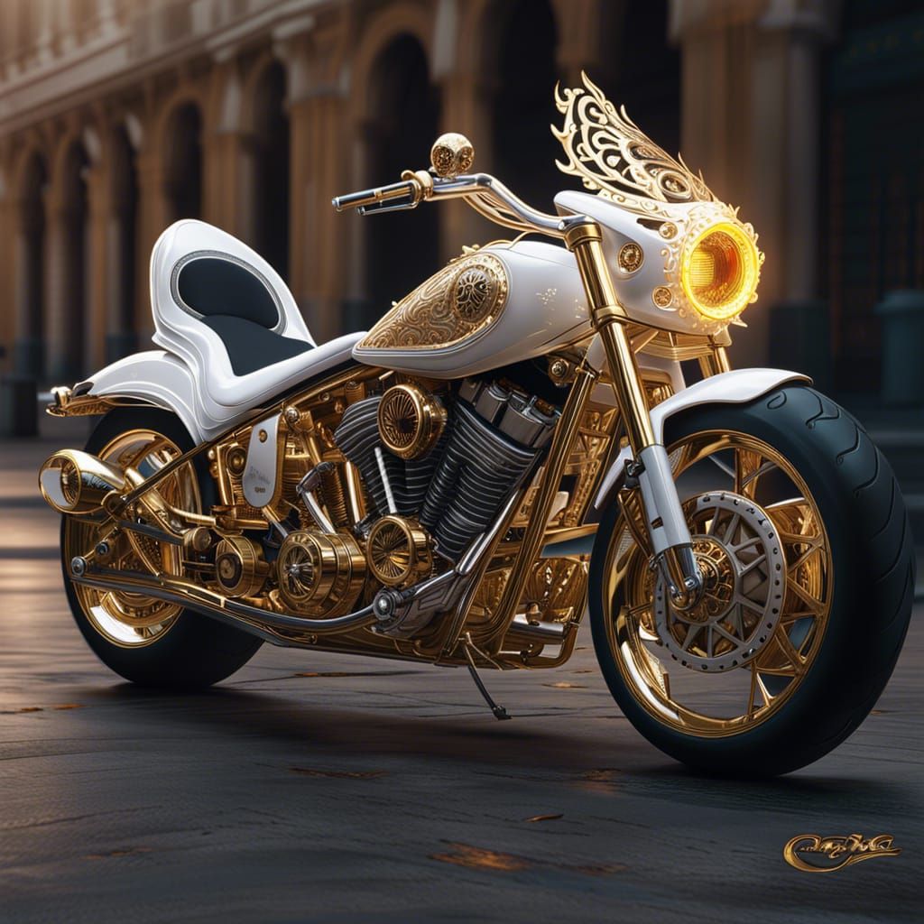 Ghost rider motorcycle hero Gothic White / gold Filigree  | ...