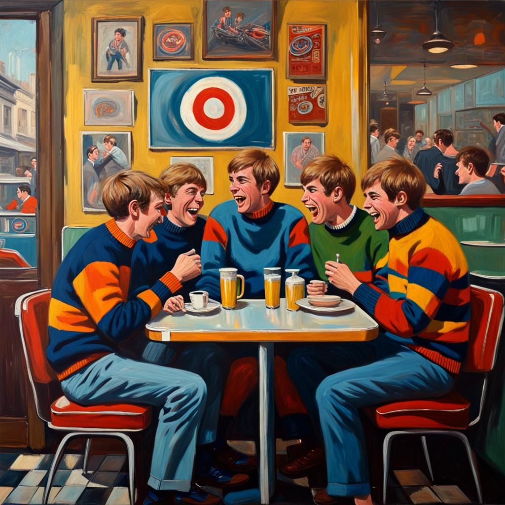Vintage mods wearing mod target jumpers sitting in a greasy ...