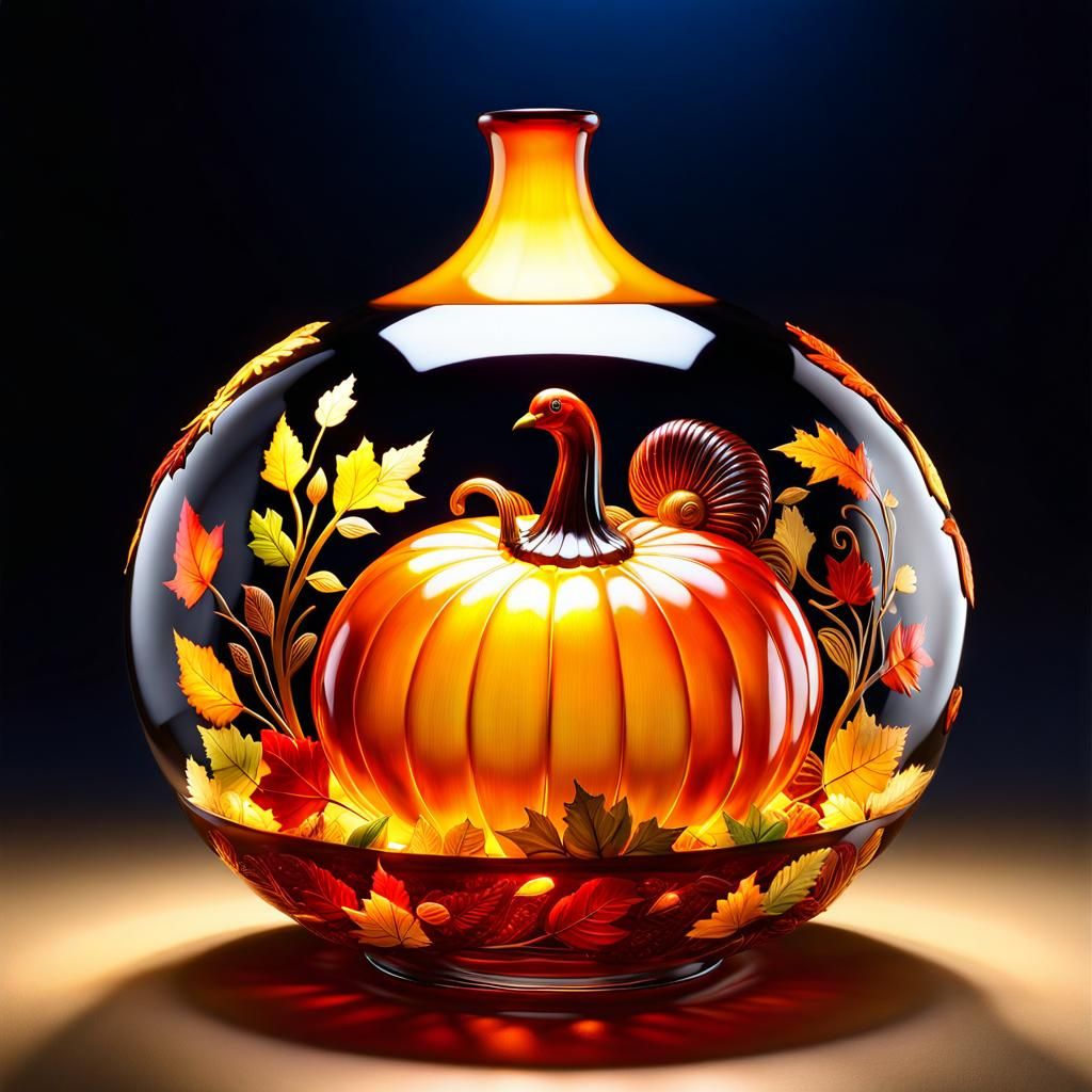 Thanksgiving Carvings in Glass Gourd: Digital Illustration