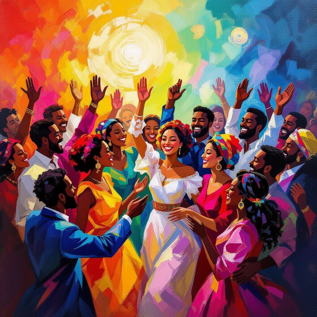 Global Unity Painting: Diverse Cultures Celebrating Together