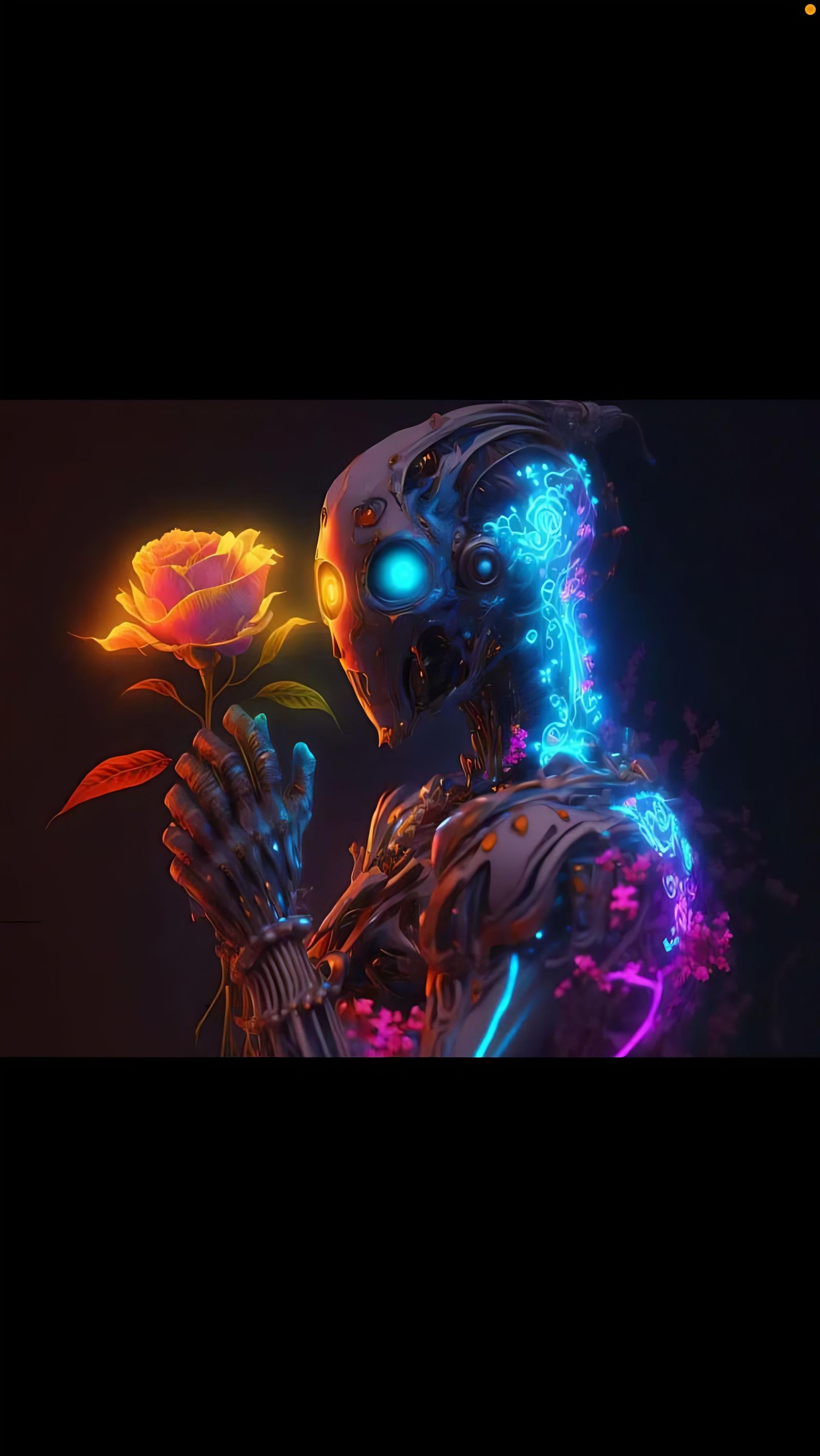 Robot discovering a beautiful flower