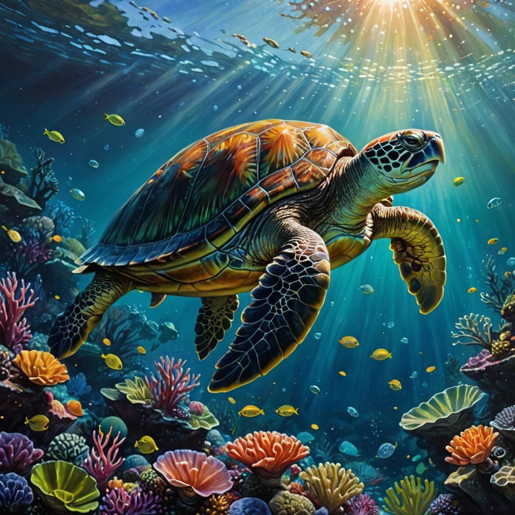 Giant sea turtle swimming in the ocean  by @Daleone