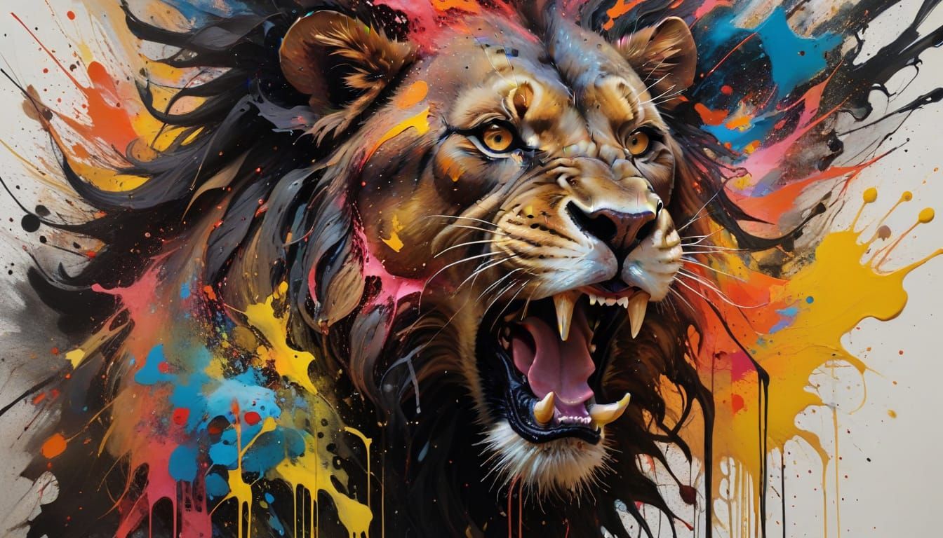 Portrait, ROARING LION, In Motion, Layered Brushstrokes, LIQ...