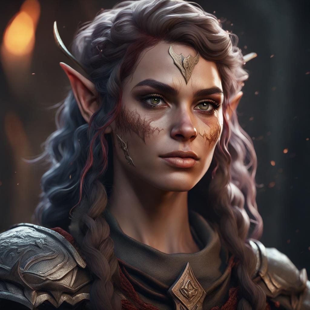 Portrait and shoulders of a Medieval fantasy grimdark female...