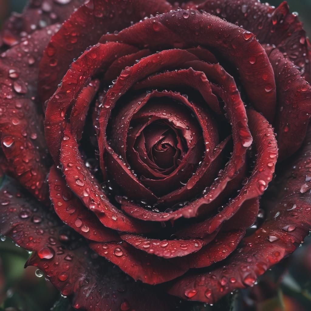 Dew-Kissed Red Rose in Hyper-Realistic Macro Photography