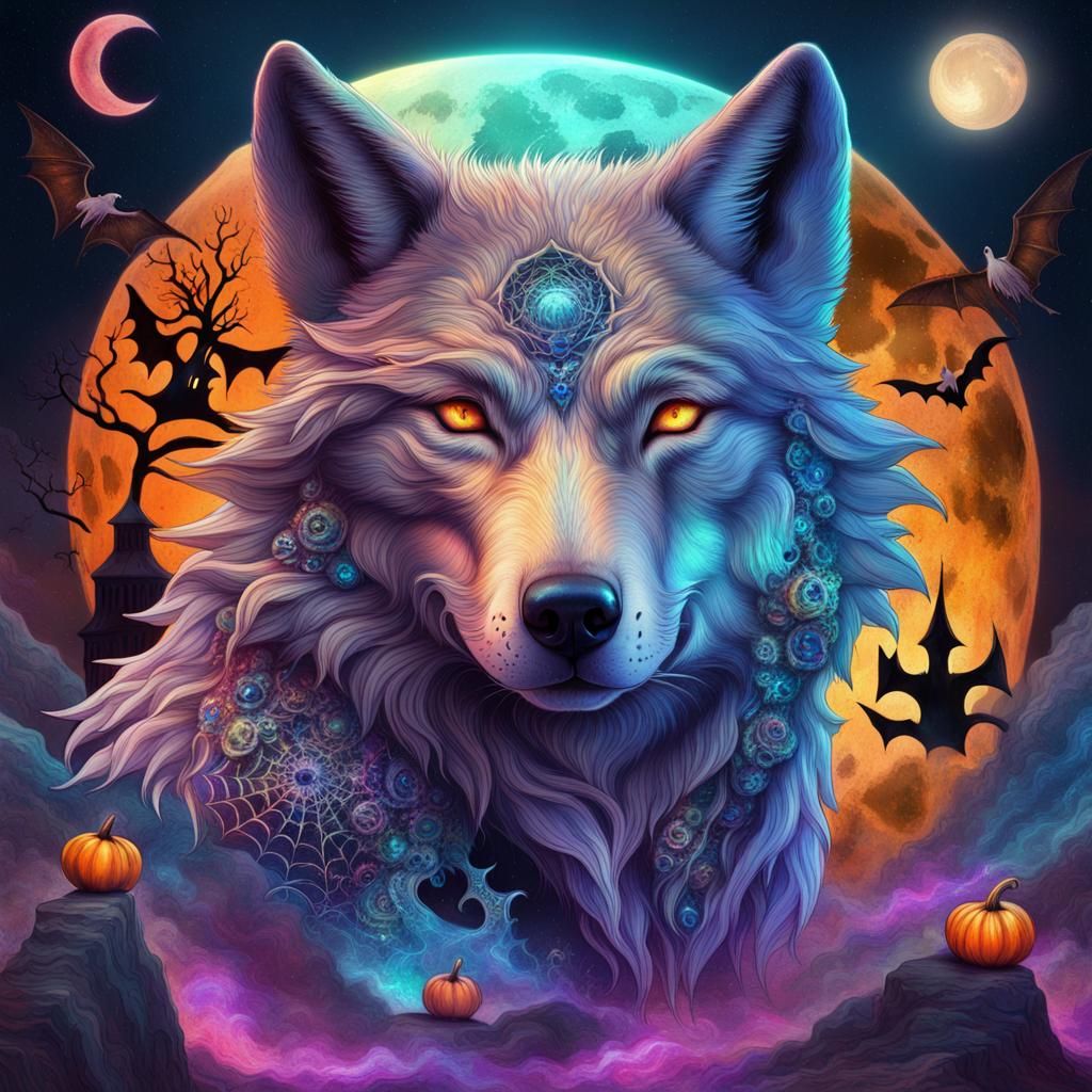 Scary Halloween wolf's AI Generated Artwork NightCafe Creator