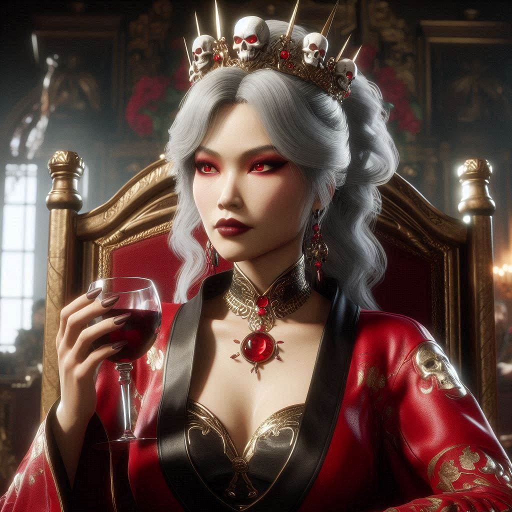 Empress Sindel having red wine at her palace