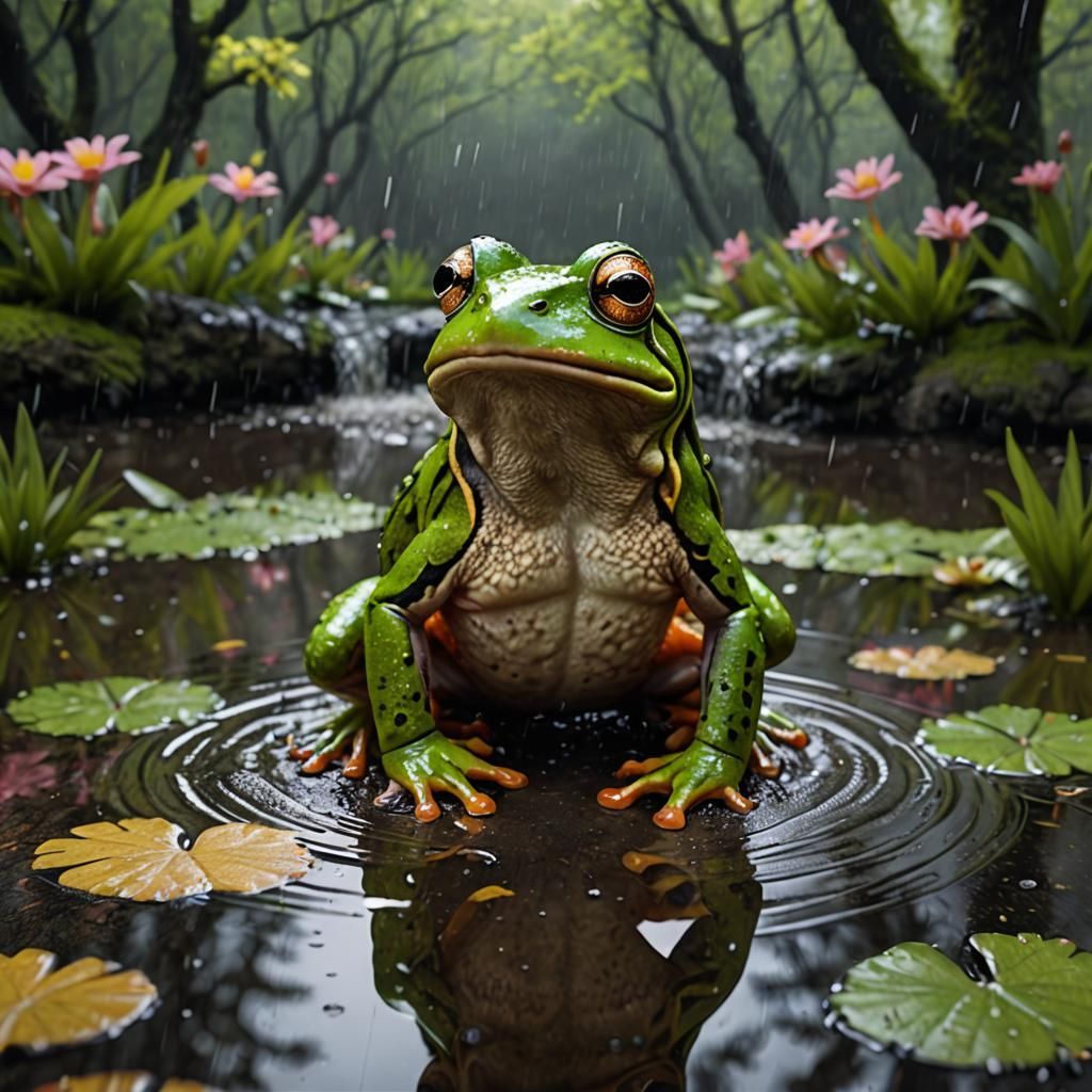 Chilled Spring: Frog in Rainy Scene - AI Generated Artwork - NightCafe ...