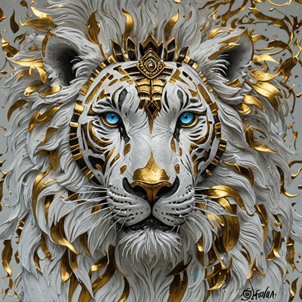 White Tiger in highly detailed, gold metallic armour! AI Generated