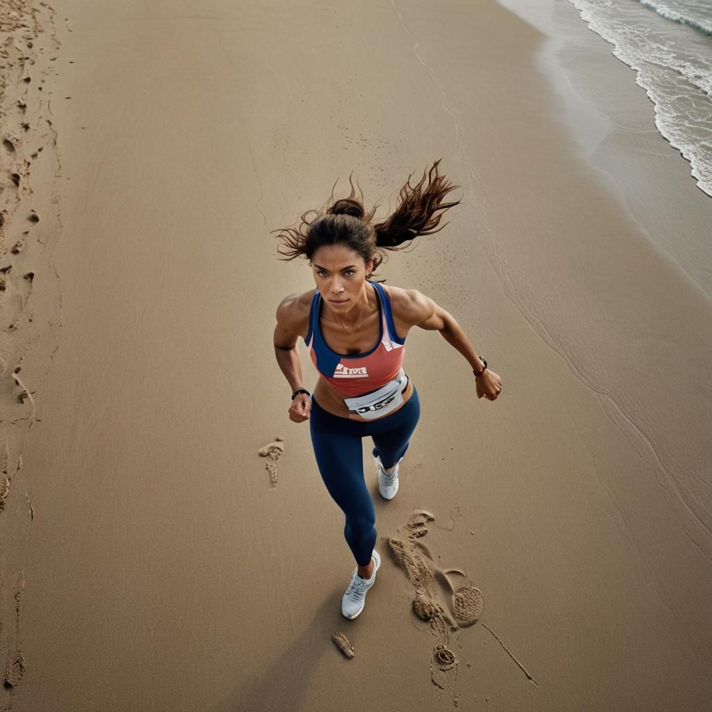 Athletic girl jogging on the beach