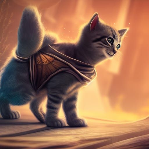 Kitten with a hoodie on with one paw upwards