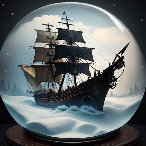 Pirate ship in a snow globe