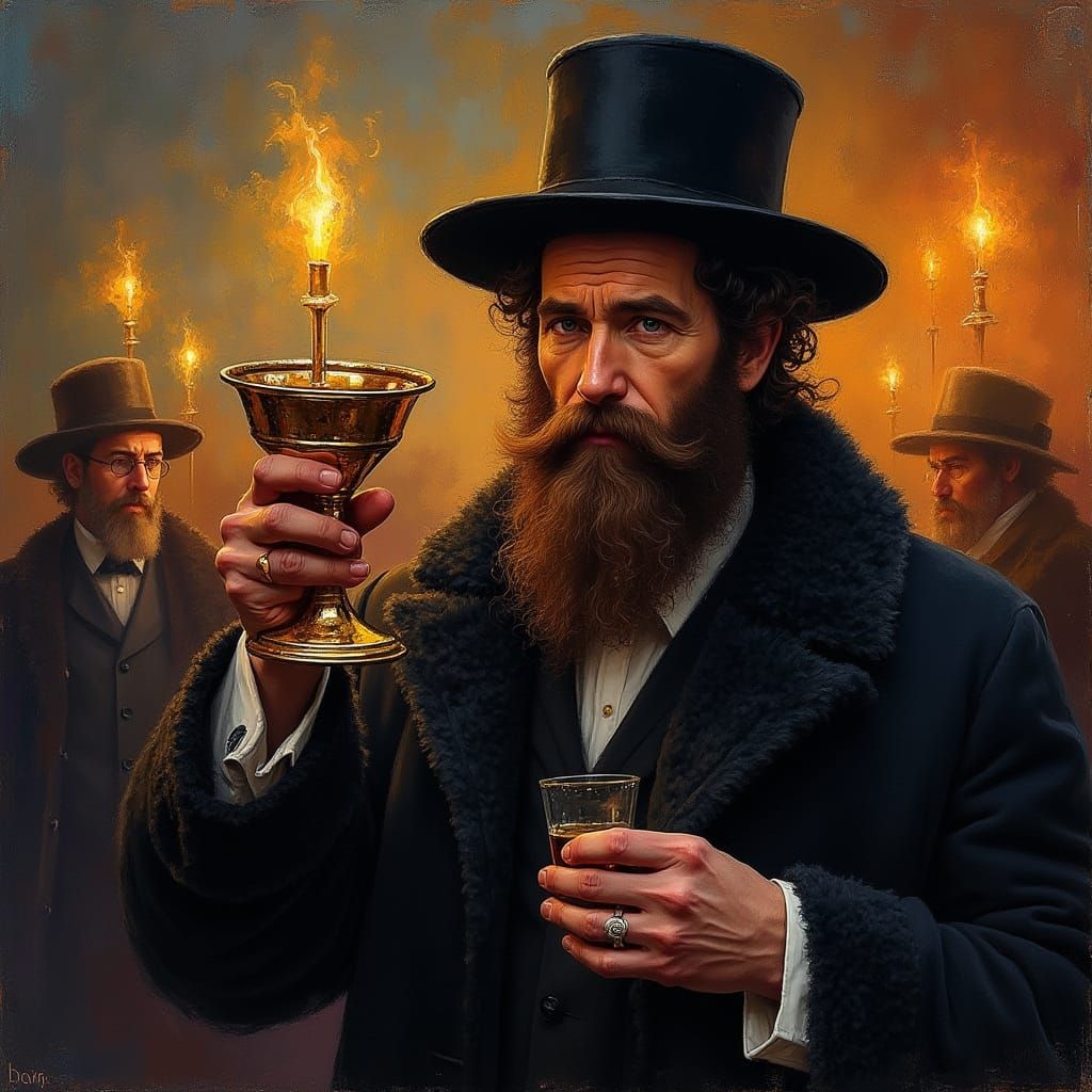 Hasidic Man Making Kiddush in Chagall Style