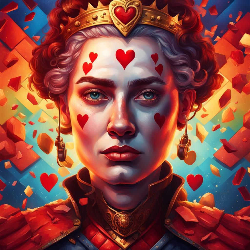 a vibrant and colorful image of Queen of hearts but in a gam...
