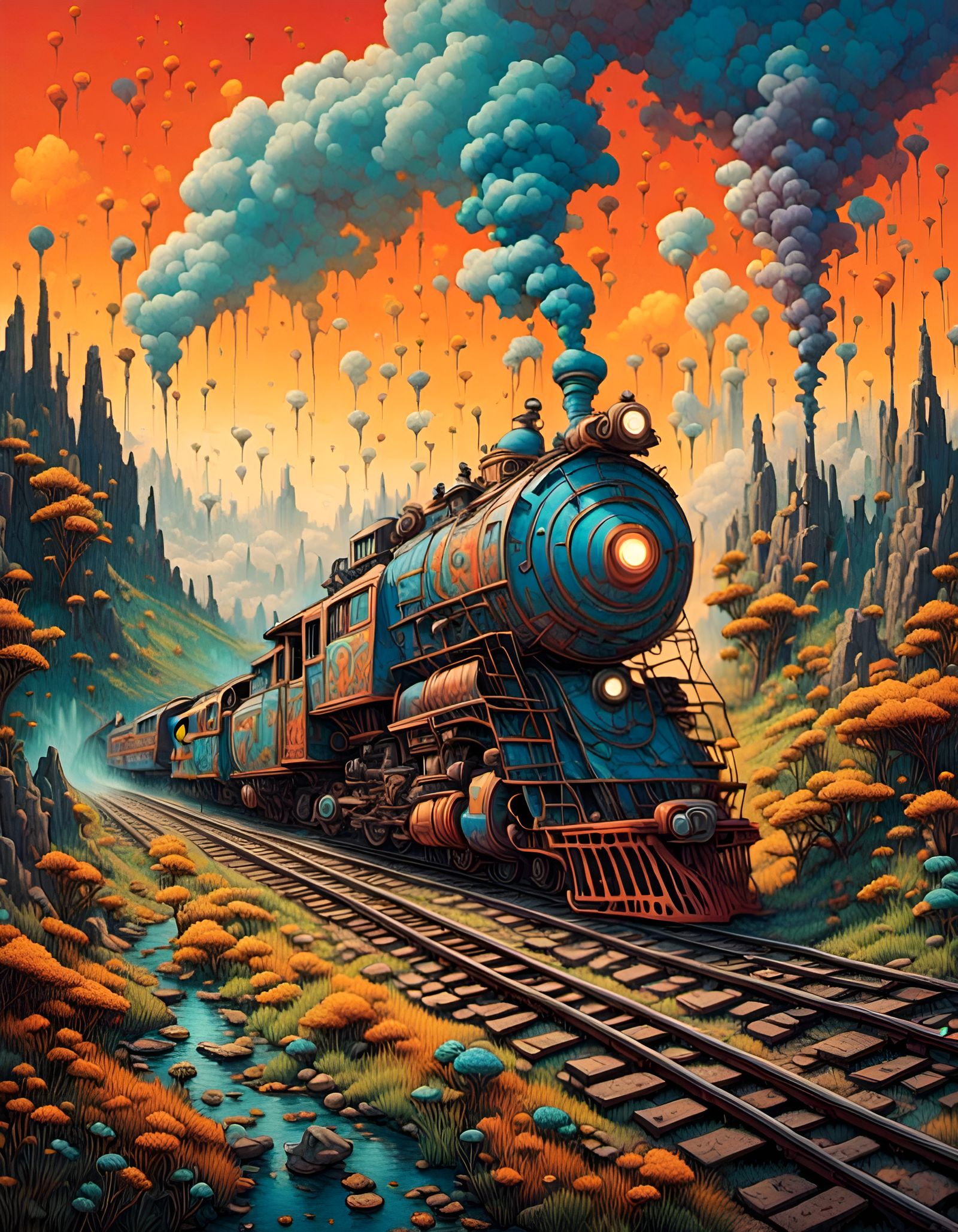 hippy scene of a train <lora:Incredible Color:1.0>