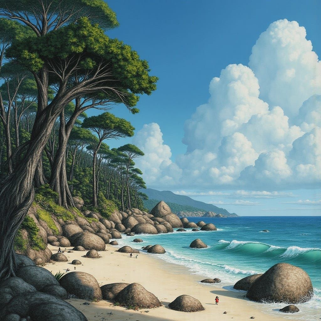 Pine trees on the seashore