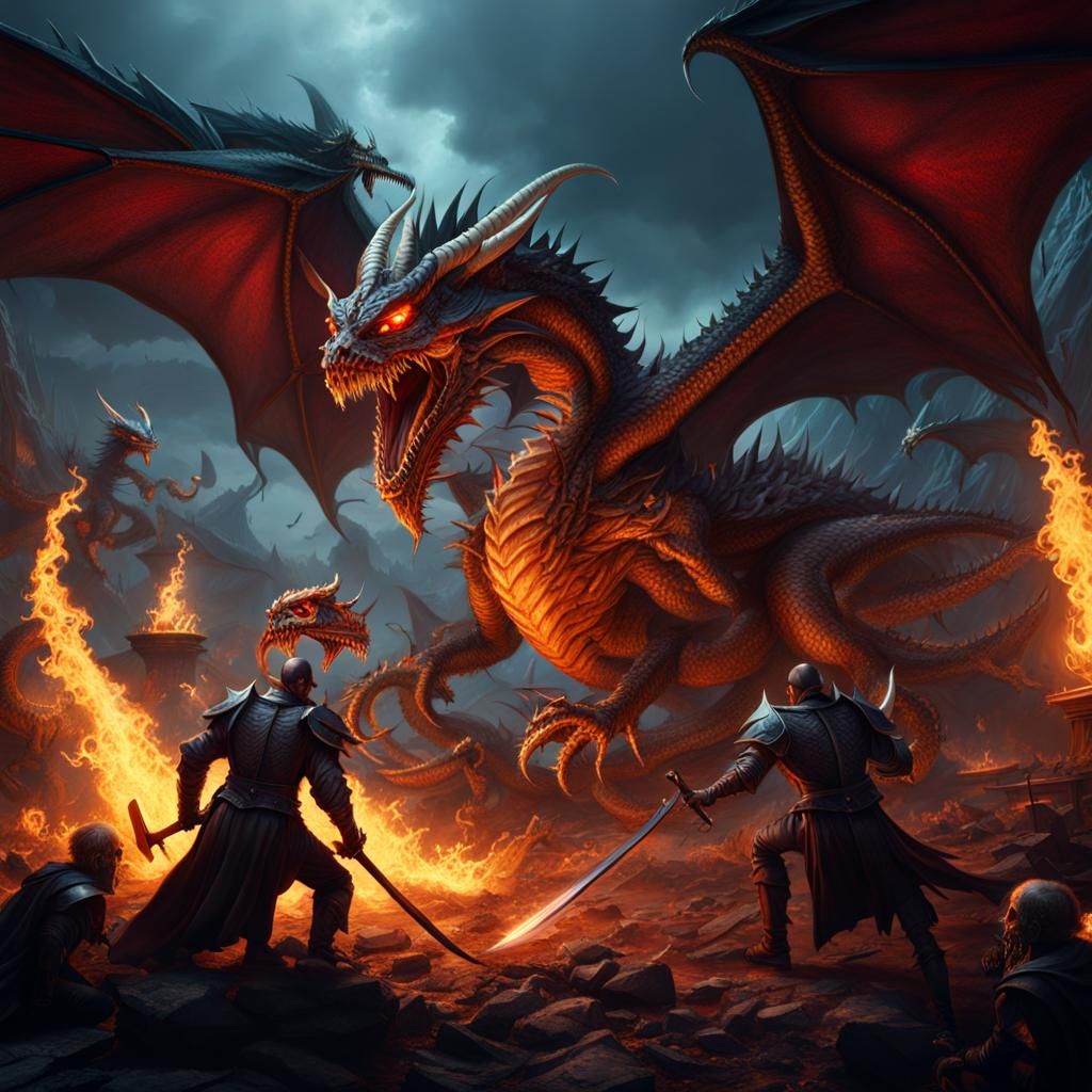 Demons fighting dragons - AI Generated Artwork - NightCafe Creator