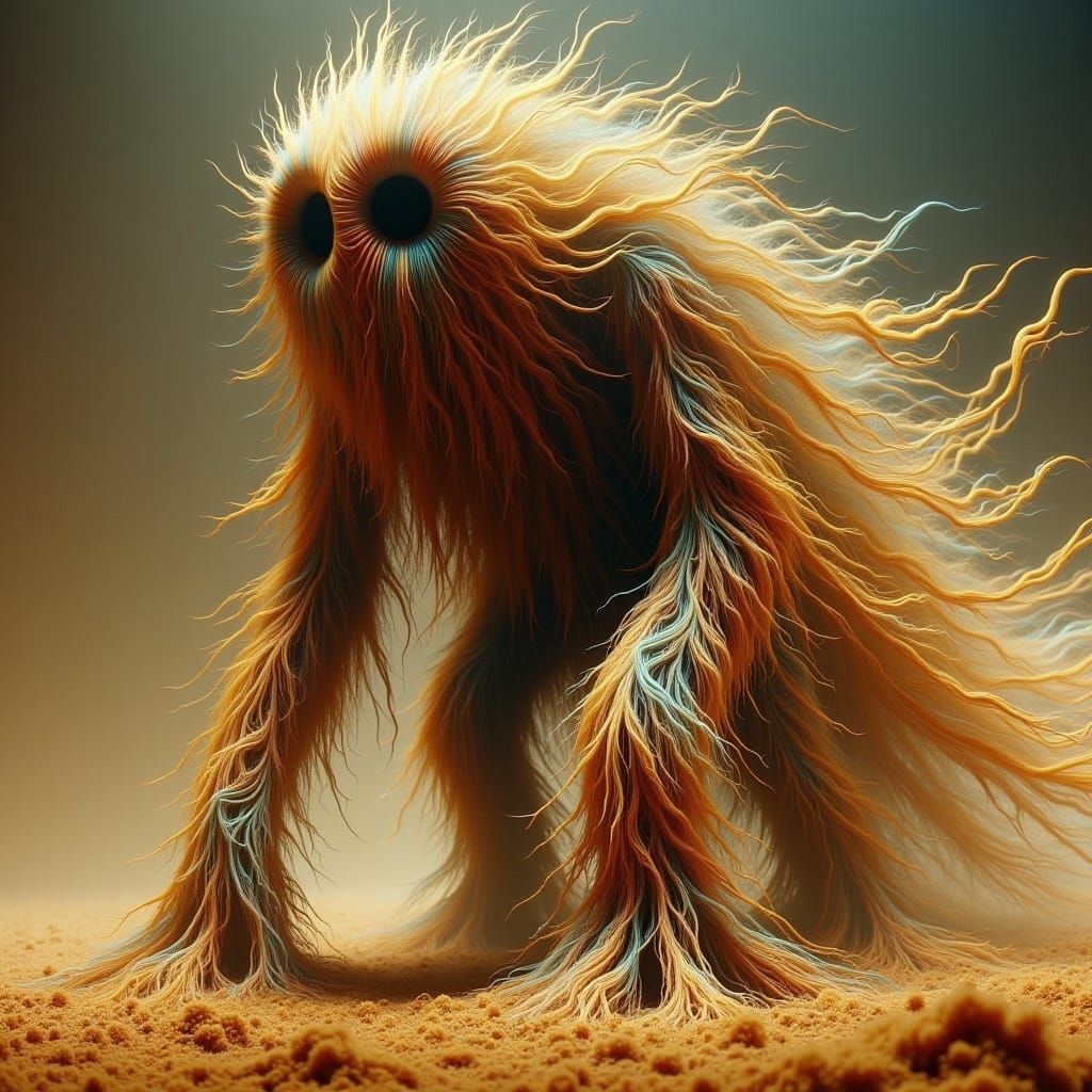 <lora:-Kaleidofuzz-:1.0>  a sand elemental creature dissolving into a swirl of sand, hyprealistic fantasy image 64 megapixels hyperdetailed...