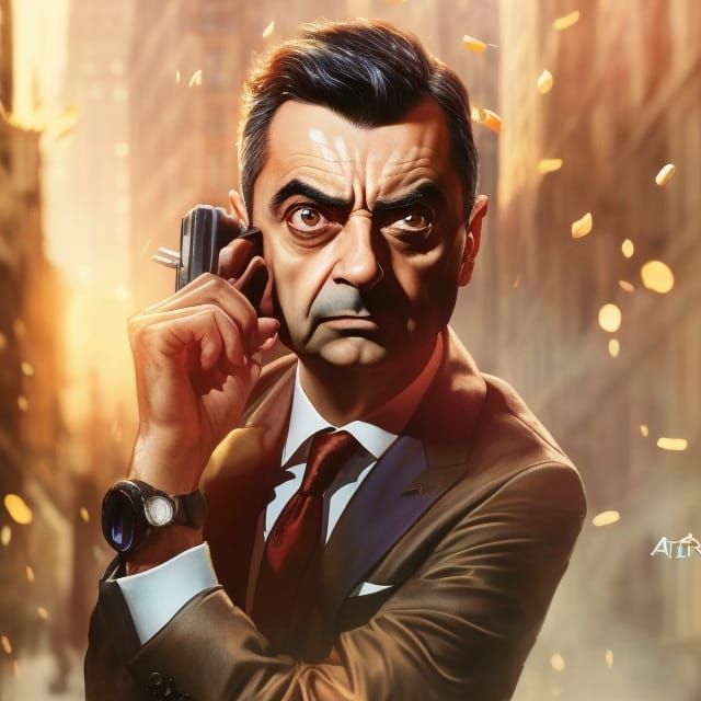 Photo-realism HDR portrait, Mr.Bean with suit, flawless eyes...