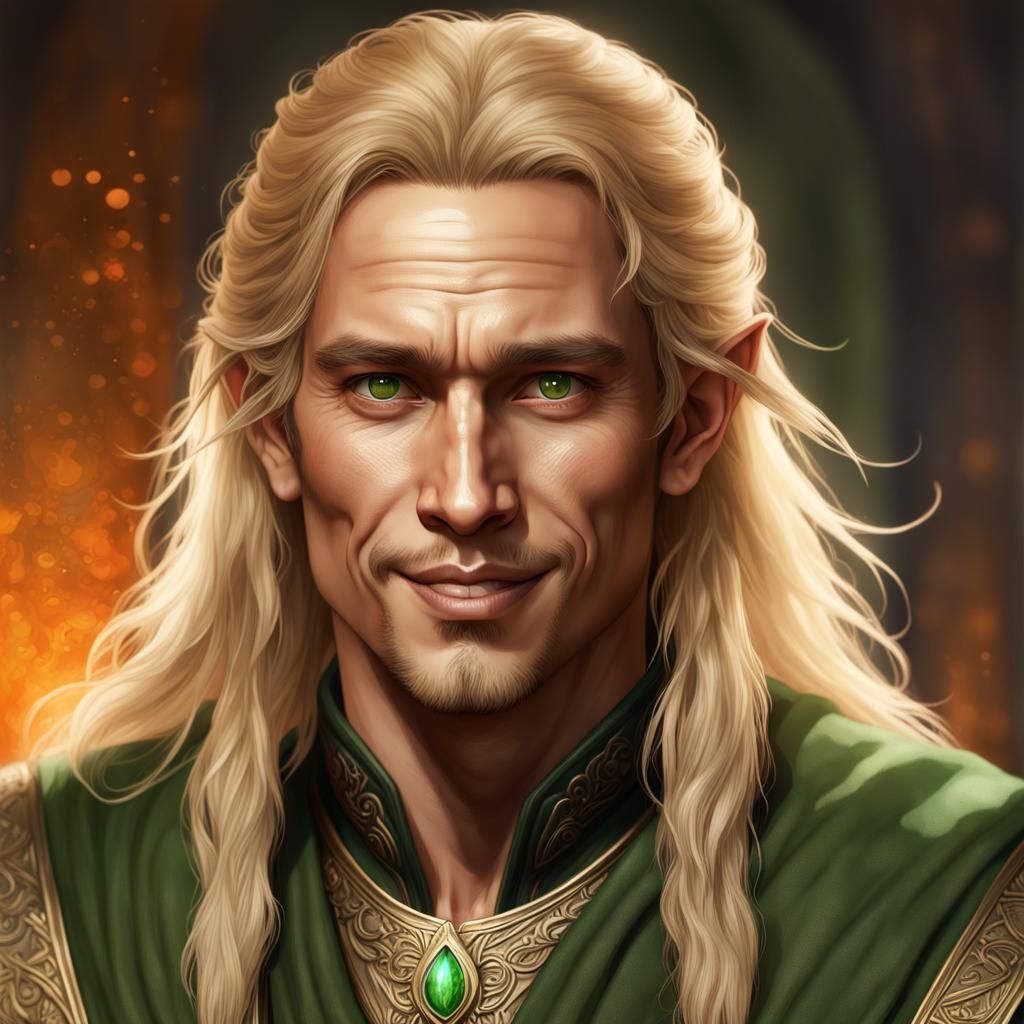 Beautiful elven man with bright green eyes and a face looking like a ...