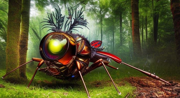 Full-body macro shot of bug with big eyes, by bordalo II, En...