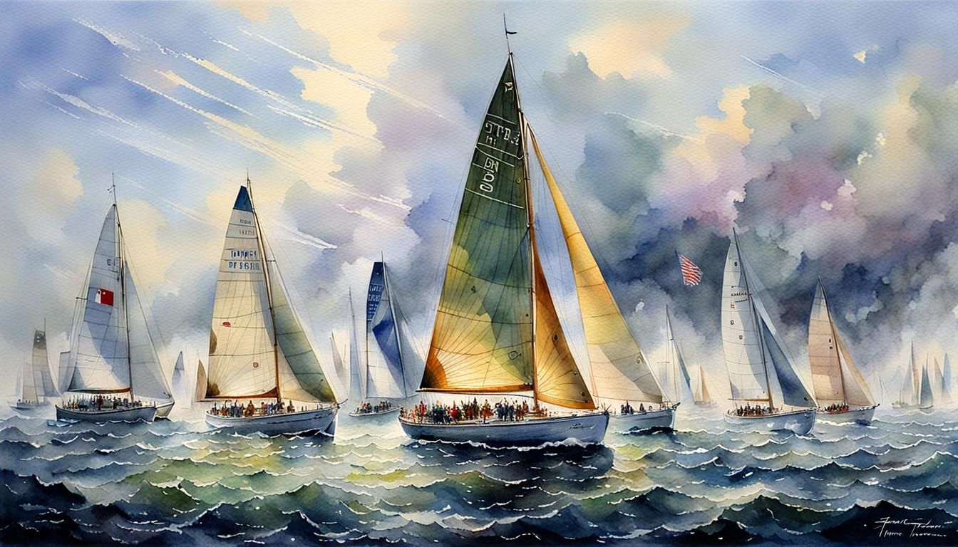 Watercolour, boats from around the world yacht race