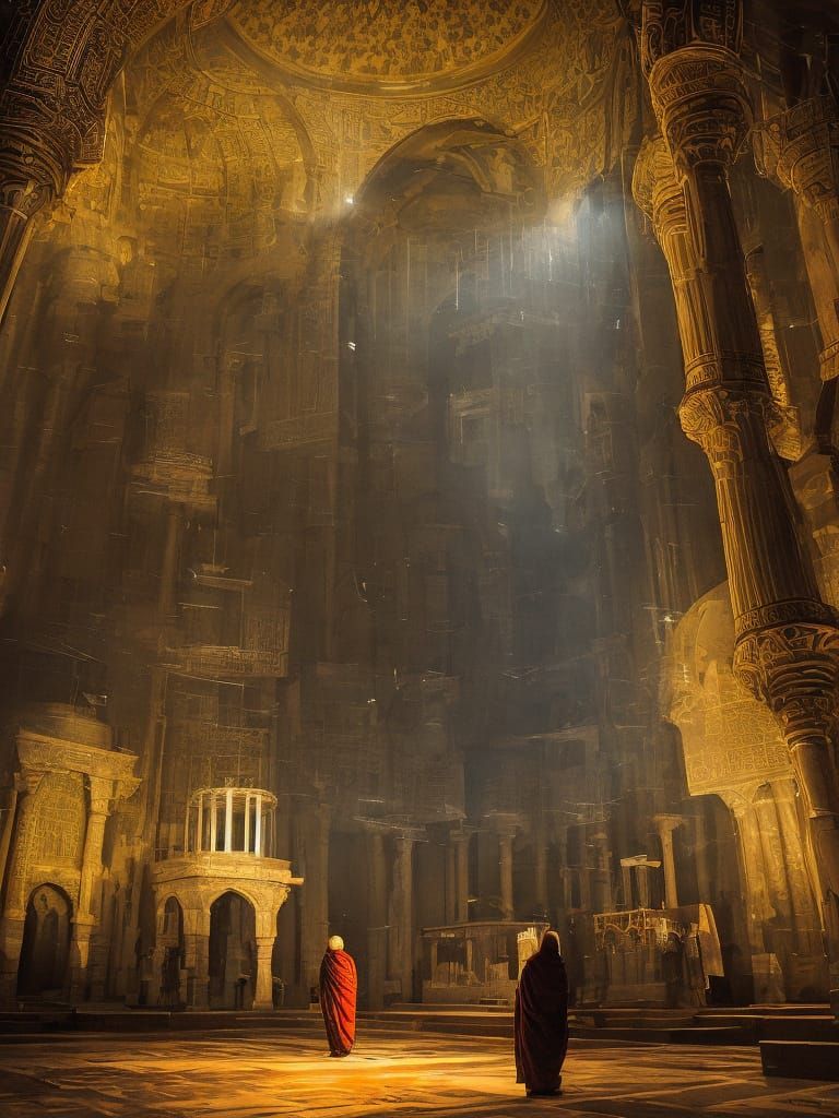 **Prompt:** A deeply spiritual cinematic scene showing multiple sacred spaces merging together: an ancient Kaaba, a majestic mosque, a grand...