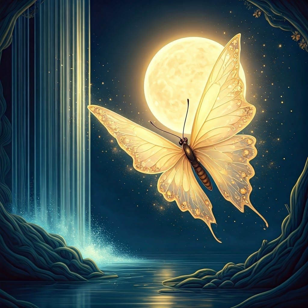 "A digital artwork featuring a majestic butterfly gracefully flying across the expanse of the sky. The ...  by @AI