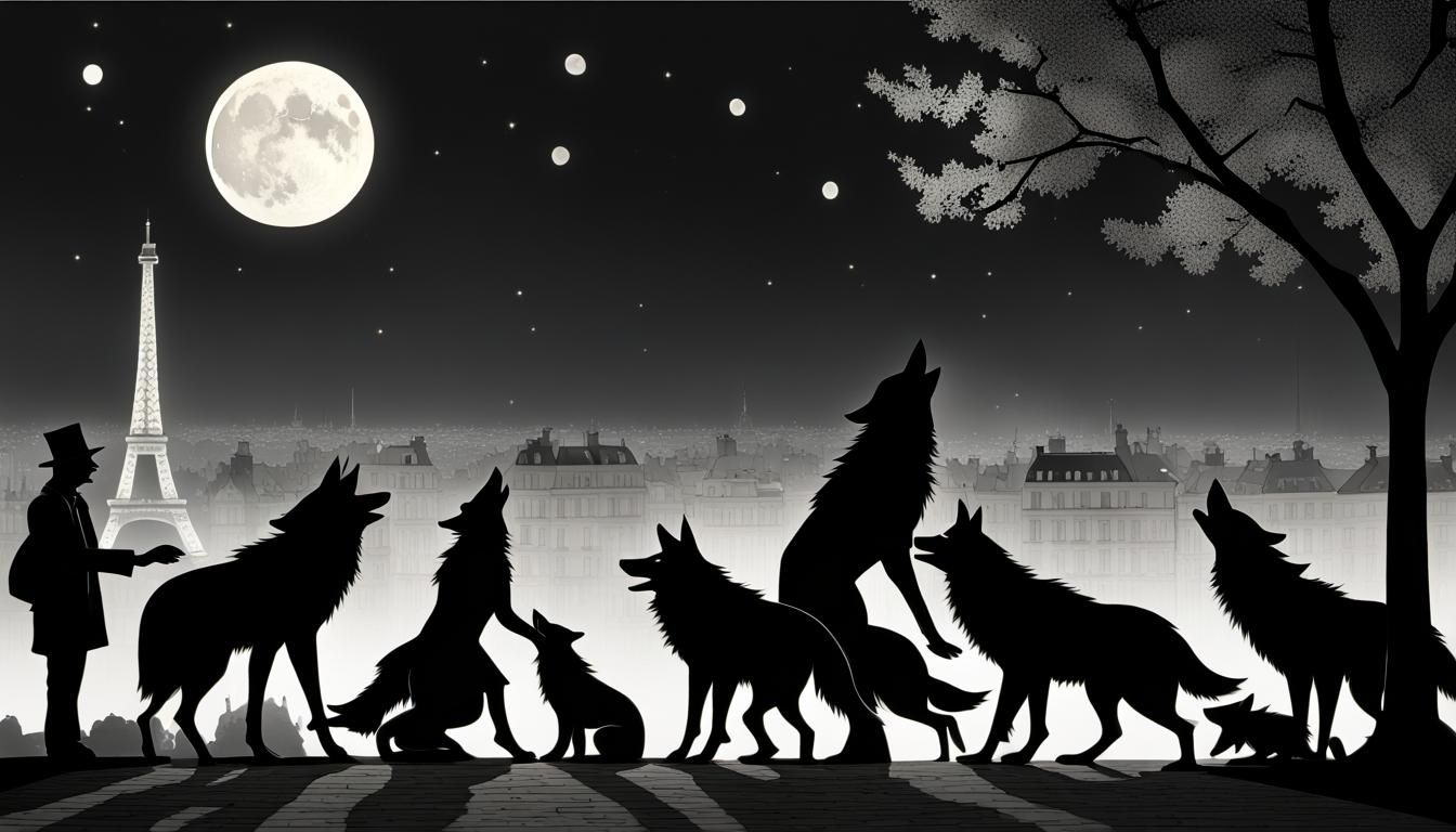 The wolves roam the streets of Paris at full moon. Golden Ratio. Golden ...