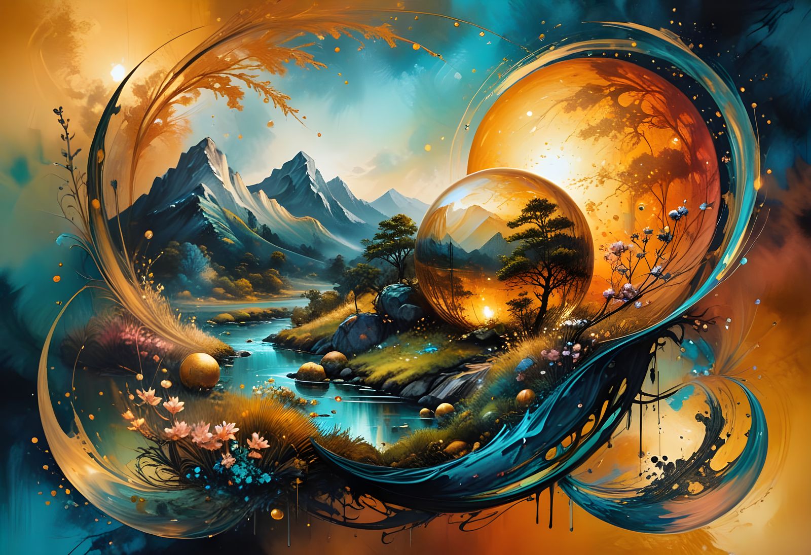 Divine Justice in Mystical Bioluminescent Landscape