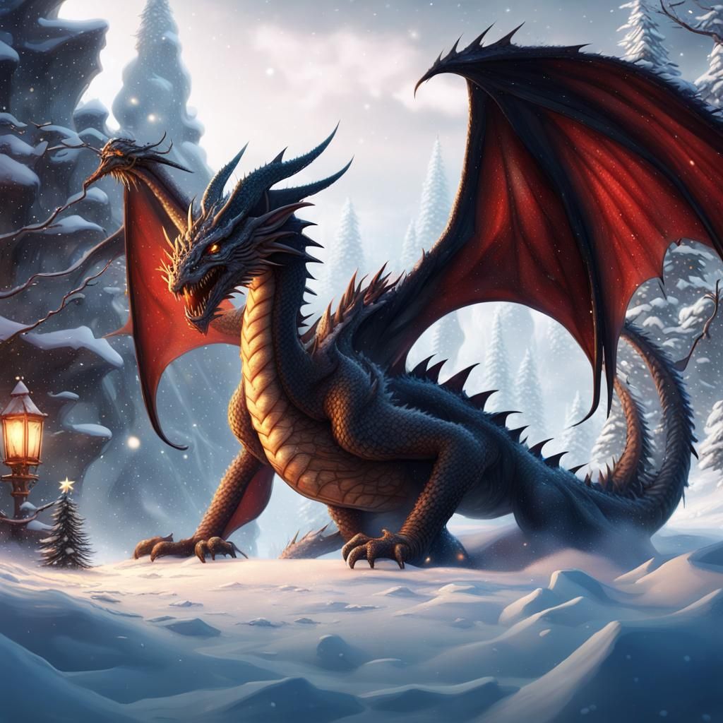 Dragon in the snow - AI Generated Artwork - NightCafe Creator