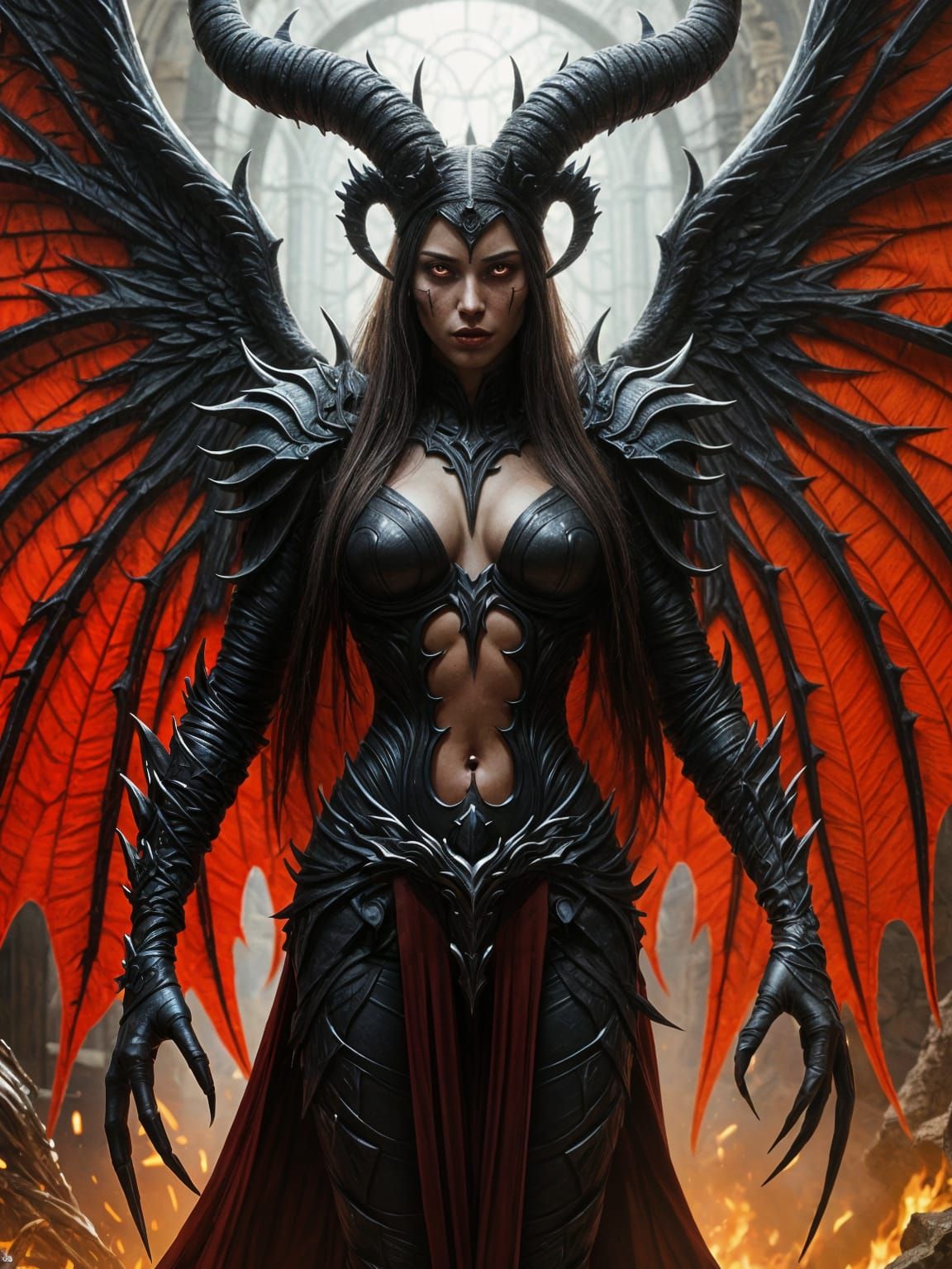 Powerful Demon with Hellish Wings in Action