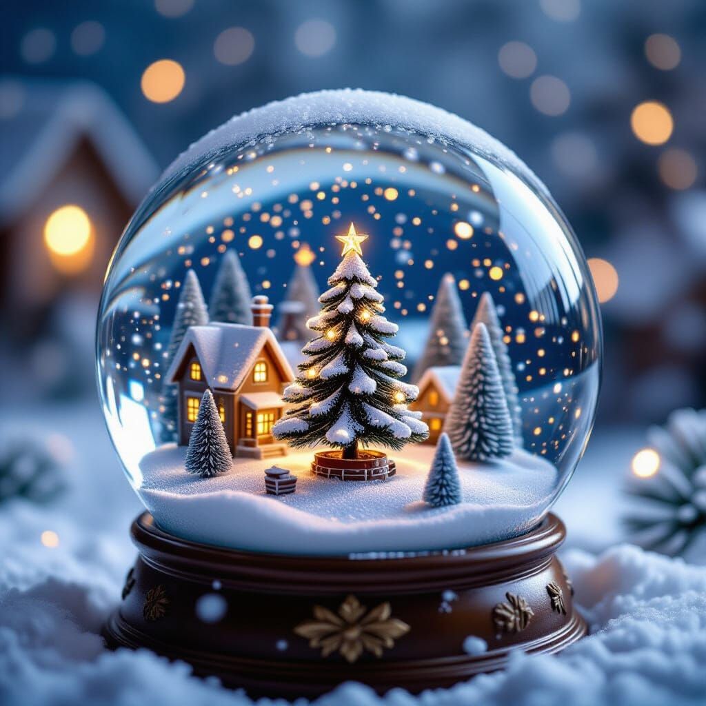 Winter Village Scene Inside a Snow Globe