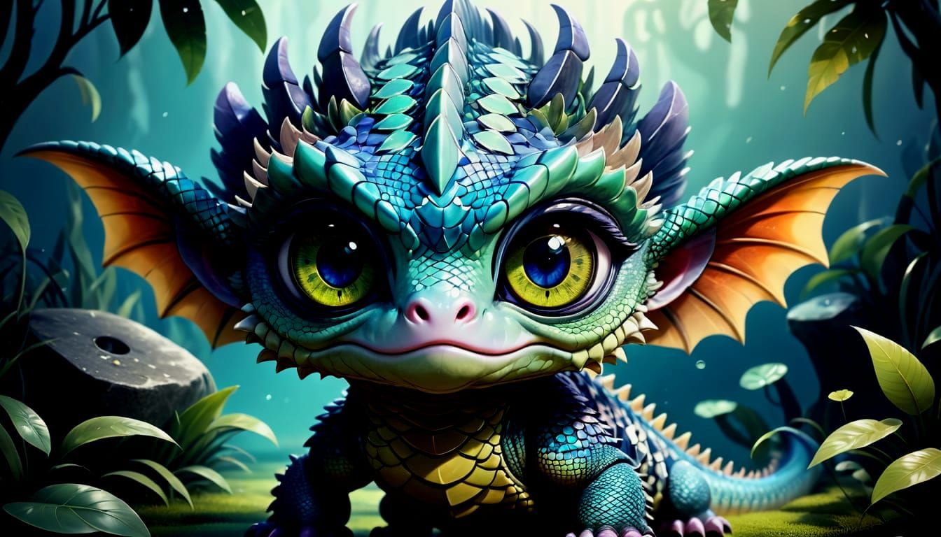 Cute Scaly Fantasy Creature With Big Eyes