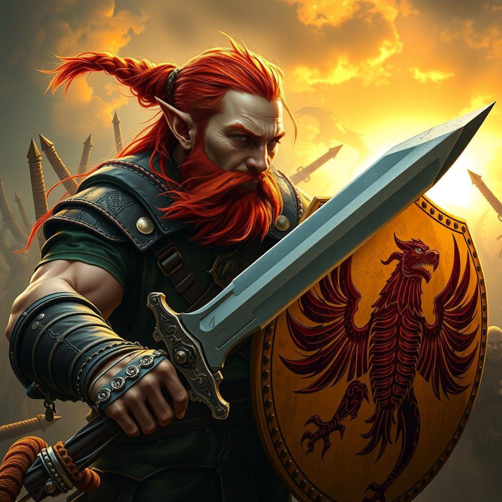 Buff Elf Warrior - Vigilant Red-Haired Elf Battles Darkspawn