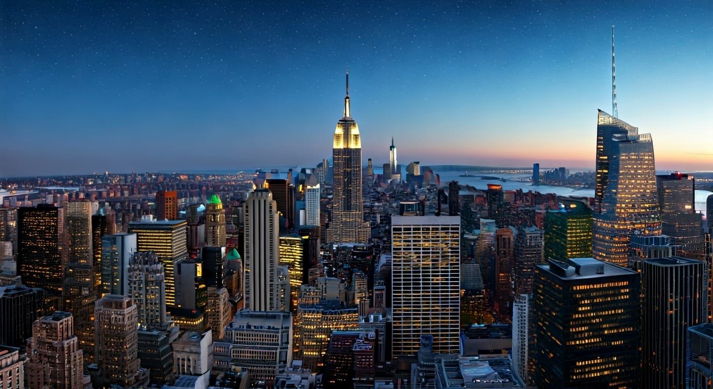Night View of New York Skyscrapers